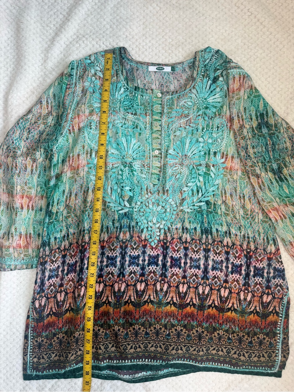 Dolma silk blend embroidered tunic SzL boho - Picture 12 of 13